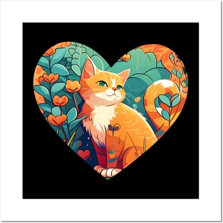 Fancy And Fine Flowered Orange Cat Heart Garden Design Posters and Art